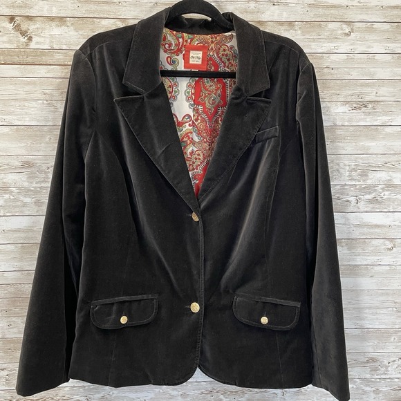Vintage Old Navy Womens XXL Blazer Black Velvet Red Paisley Lining Academia Y2K - Picture 2 of 15